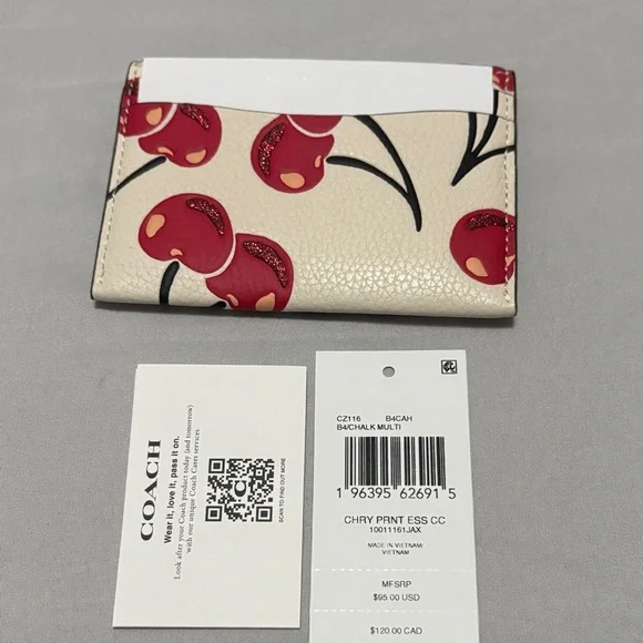 NWT Coach Cherry Print Card Holder - Chalk and Red - Picture 2 of 2